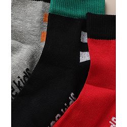 Pine Kids Cotton Knit Ankle Length Socks With Text Design Pack of 3 in Red Black Grey