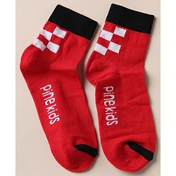 Pine Kids Cotton Knit Ankle Length Socks With Text Design Pack of 3 in Red Black Grey
