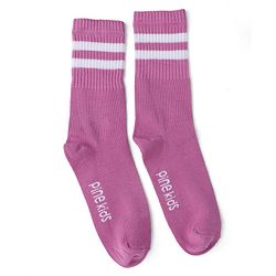 Pine Kids Cotton Knit Mid Calf length Striped Socks Pack of 5 - White Pink Blue Green & Plum