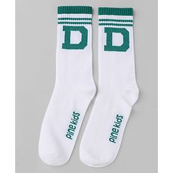 Pine Kids Cotton Knit Mid Calf Length Socks With Pine Kids Text Design Pack Of 5 - Black Blue Pink Green & Red