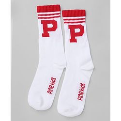 Pine Kids Cotton Knit Mid Calf Length Socks With Pine Kids Text Design Pack Of 5 - Black Blue Pink Green & Red