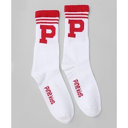 Pine Kids Cotton Knit Mid Calf Length Socks With Pine Kids Text Design Pack Of 5 - Black Blue Pink Green & Red