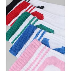 Pine Kids Cotton Knit Mid Calf Length Socks With Pine Kids Text Design Pack Of 5 - Black Blue Pink Green & Red