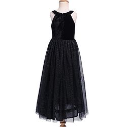 Pine Kids Mesh Woven Sleeveless Party Dress With Glitter Print - Black