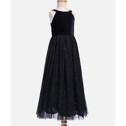 Pine Kids Mesh Woven Sleeveless Party Dress With Glitter Print - Black