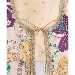 Pine Kids Woven Full Sleeves Indo Western Set With Floral Embroidery & Print - Beige