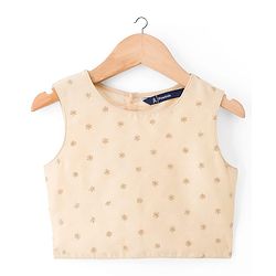Pine Kids Woven Full Sleeves Indo Western Set With Floral Embroidery & Print - Beige