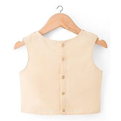 Pine Kids Woven Full Sleeves Indo Western Set With Floral Embroidery & Print - Beige