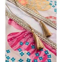 Pine Kids Woven Full Sleeves Indo Western Set With Floral Embroidery & Print - Beige
