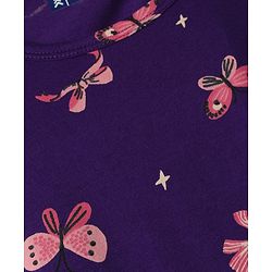 Pine Kids 100% Cotton Knit Bio Washed Single Jersery 180 Gsm Half Sleeves Nighty with Bow & Butterfly Print - Violet
