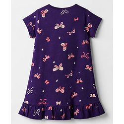 Pine Kids 100% Cotton Knit Bio Washed Single Jersery 180 Gsm Half Sleeves Nighty with Bow & Butterfly Print - Violet