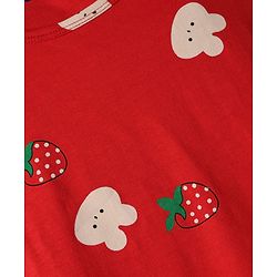 Pine Kids 100% Cotton Knit Half Sleeves Nighty With Strawberry Print - Red