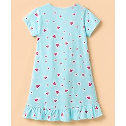 Pine Kids 100% Cotton Single Jersery 180 Gsm Knit Half Sleeves Nighty With Heart Print & Bio Finish - Blue