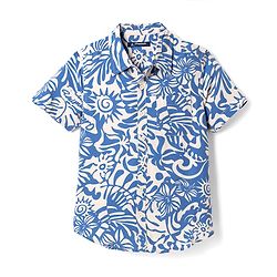 Pine Kids 100% Cotton Woven Half Sleeves Shirt and Denim Shorts with Floral and Sun Print - Blue