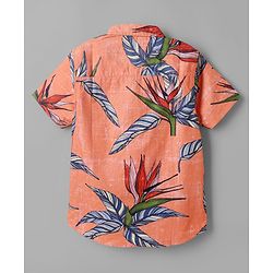 Pine Kids 100% Cotton Woven Half Sleeves Shirt and Shorts with Knee Length and Leaves Print in Orange