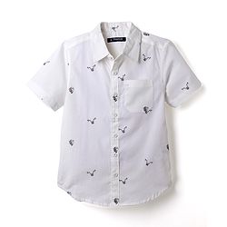 Pine Kids 100% Cotton Woven Half Sleeves Shirt and Shorts with Knee Length and Skull Print in Offwhite for 4-5 Years