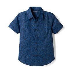 Pine Kids 100% Cotton Woven Half Sleeves Shirt and Denim Shorts with Roses Print - Navy Blue