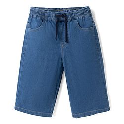Pine Kids 100% Cotton Woven Half Sleeves Shirt and Denim Shorts with Roses Print - Navy Blue