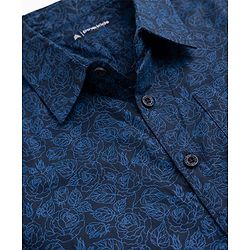 Pine Kids 100% Cotton Woven Half Sleeves Shirt and Denim Shorts with Roses Print - Navy Blue