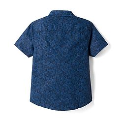Pine Kids 100% Cotton Woven Half Sleeves Shirt and Denim Shorts with Roses Print - Navy Blue