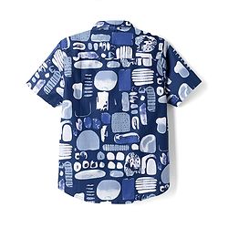 Pine Kids 100% Cotton Woven Half Sleeves Shirt and Denim Shorts with Abstract Print - Dark Blue