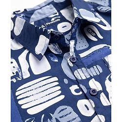 Pine Kids 100% Cotton Woven Half Sleeves Shirt and Denim Shorts with Abstract Print - Dark Blue