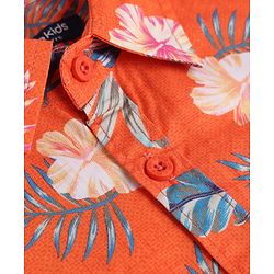Pine Kids 100% Cotton Woven Half Sleeves Shirt & Shorts With Floral Print in Dark Orange
