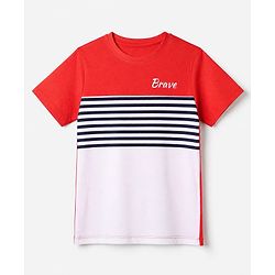 Pine Kids 100% Cotton Single Jersey Knit Half Sleeves T-Shirt and Shorts Set With Text Print - Red