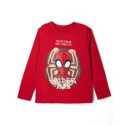 Pine Kids Marvel Single Jersey Knit Full Sleeves T-Shirt & Pyjama Night Suit Set With Spider Man Graphic &Text Print - Red & Blue