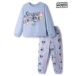 Pine Kids Disney Single Jersey Knit Full Sleeves T-Shirt & Pyjama Night Suit with Minnie & Daisy Graphics - Sky Blue