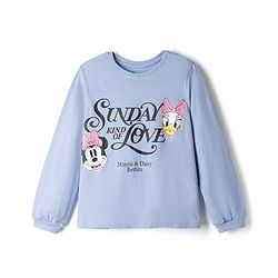 Pine Kids Disney Single Jersey Knit Full Sleeves T-Shirt & Pyjama Night Suit with Minnie & Daisy Graphics - Sky Blue