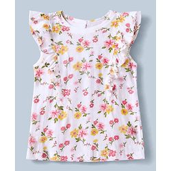 Pine Kids Single Jersey Knit Sleeveless Floral Printed Top & Pant Set - Pink