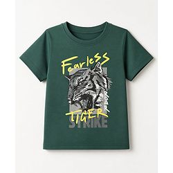 Pine Kids Looper Knit Half Sleeves T-shirt & Joggers Set With Text Print - Green