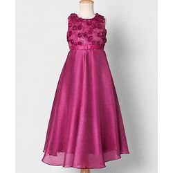 Pine Kids Organza Woven Sleeveless Party Dress With Floral Applique - Maroon