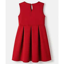 Pine Kids Woven Sleeveless Pleated Party Dress With Sequinned Bow Applique - Dark Red