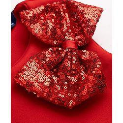 Pine Kids Woven Sleeveless Pleated Party Dress With Sequinned Bow Applique - Dark Red
