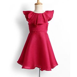 Pine Kids Organza Woven Solid Sleeveless Party Dress - Red