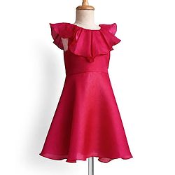 Pine Kids Organza Woven Solid Sleeveless Party Dress - Red