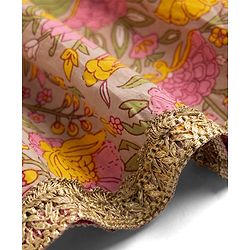 Pine Kids 100% Cotton Woven 3/4th Sleeves Kurti & Pat Set With Dupatta & Floral Print in Beige