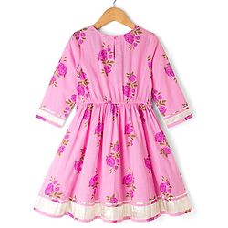Pine Kids 100% Cotton Woven Three-Fourth Sleeves Kurti and Pant Set With Floral Print & Dupatta - Pink