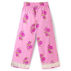 Pine Kids 100% Cotton Woven Three-Fourth Sleeves Kurti and Pant Set With Floral Print & Dupatta - Pink