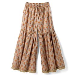 Pine Kids 100% Cotton Woven Three-Fourth Sleeves Floral Printed Kurta & Gharara Set With Dupatta - Beige