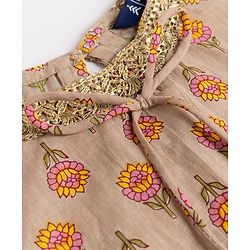Pine Kids 100% Cotton Woven Three-Fourth Sleeves Floral Printed Kurta & Gharara Set With Dupatta - Beige