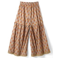 Pine Kids 100% Cotton Woven Three-Fourth Sleeves Floral Printed Kurta & Gharara Set With Dupatta - Beige