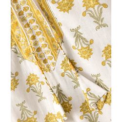 Pine Kids 100% Cotton Woven Full Sleeves Floral Printed Kurta & Pant Set With Dupatta - Off White