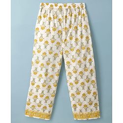 Pine Kids 100% Cotton Woven Full Sleeves Floral Printed Kurta & Pant Set With Dupatta - Off White