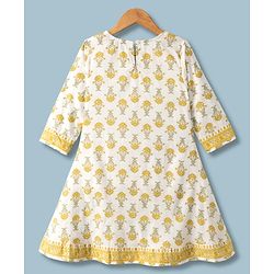 Pine Kids 100% Cotton Woven Full Sleeves Floral Printed Kurta & Pant Set With Dupatta - Off White