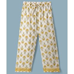 Pine Kids 100% Cotton Woven Full Sleeves Floral Printed Kurta & Pant Set With Dupatta - Off White