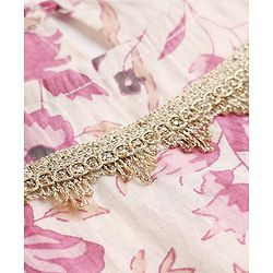 Pine Kids Cotton Woven Three Fourth Sleeves Kurti Sharara and Dupatta Set with Floral Print in White