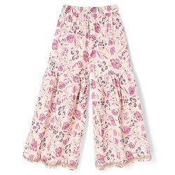 Pine Kids Cotton Woven Three Fourth Sleeves Kurti Sharara and Dupatta Set with Floral Print in White